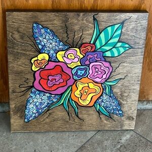 Floral picture on wood